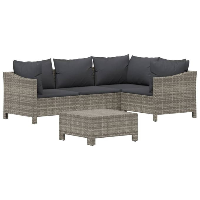 vidaXL - 5-delige - Loungeset - met - kussens - poly - rattan - grijs