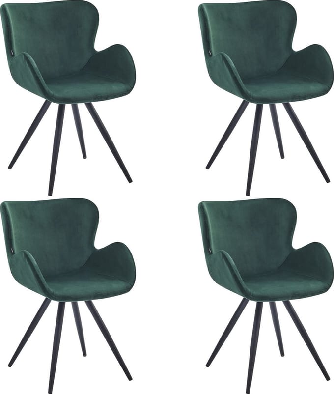 Colenis® - Anabella Eetkamerstoel - Set Van 4 - Groen - Velvet - Industrieel - Met armleuning
