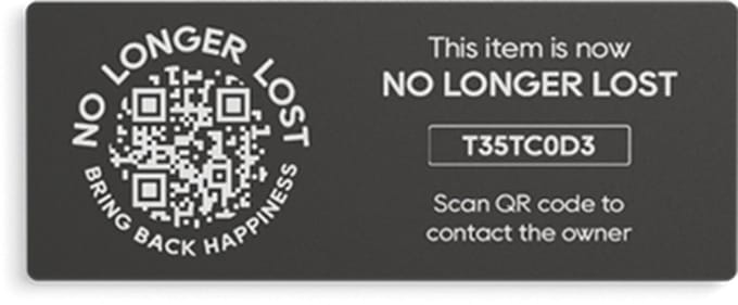 NoLongerLost - Stickers (x2) - Slimme Sticker groot rechthoekig (6.5 cm x 2.5 cm) - Donker Grijs - Unieke QR code - Tracking