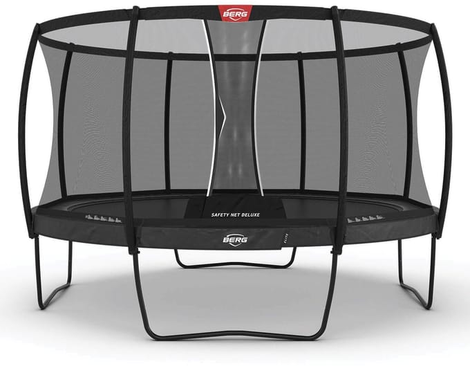 BERG Elite Regular 380 Trampoline Op Poten - Rond - Safety Net Deluxe - AirFlow Pro Springdoek - TwinSpring - Grijs