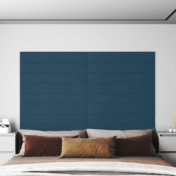 vidaXL - Wand - Hoofdbord - 12 - st - Blauw - Fluweel