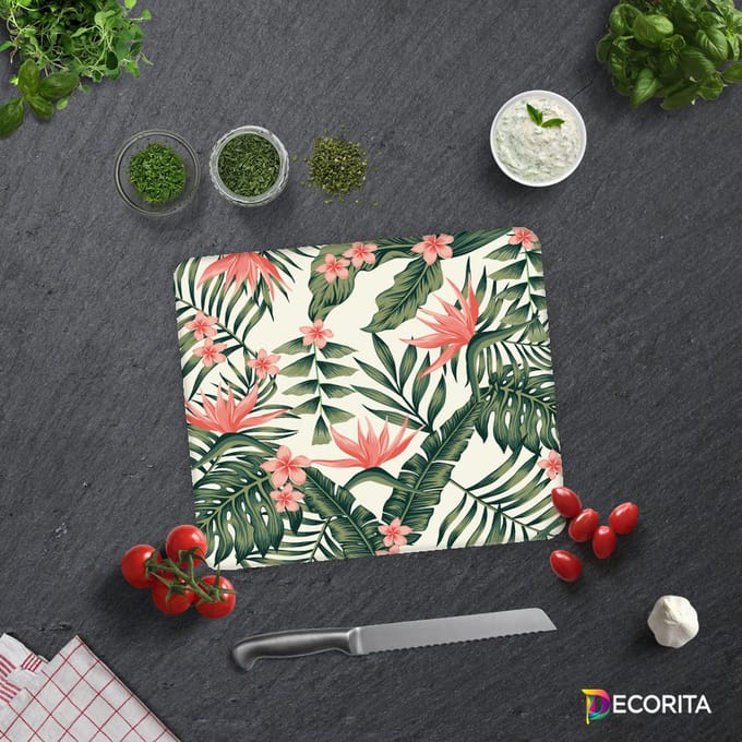 Botanisch Patroon Tempered Glas Snijplank 29cm × 34cm - Glassnijplank