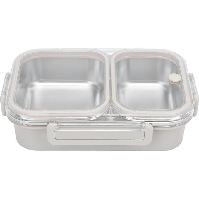 Boîte à Lunch en Acier Inoxydable Conteneur Scellé Anti-Odeur 2 Compartiments Portable Carré 1.2L Gris Gray gray