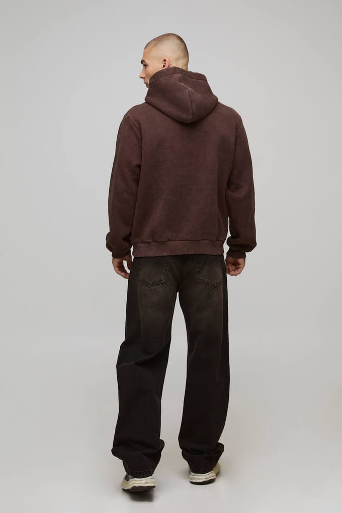 Boxy Washed Homme Gothic Graphic Distressed Hoodie | Brown | Size Medium