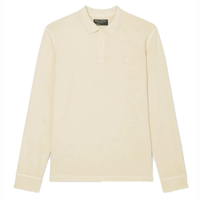 Marc O'Polo regular fit polo lange mouw - heren poloshirt - wit - Maat: S