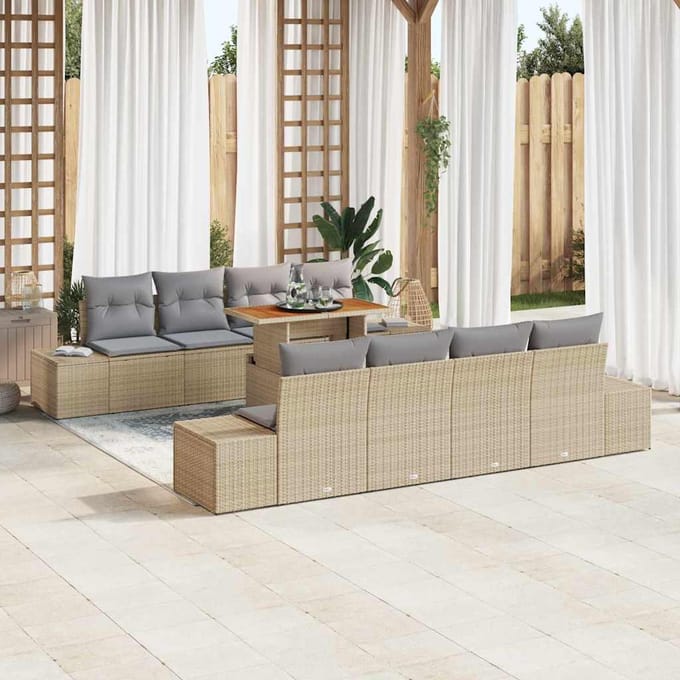 vidaXL - Tuinbank - Set - 9 - st - Beige - poly - rattan