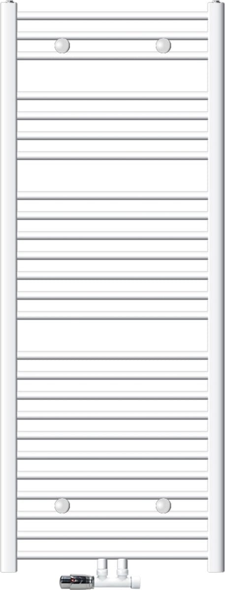ECD Germany Badkamerradiator middenaansluiting 600 x 1500 mm wit gebogen met thermostaat en aansluitset hoekwand wit - radiator handdoekverwarmer handdoekendroger radiator