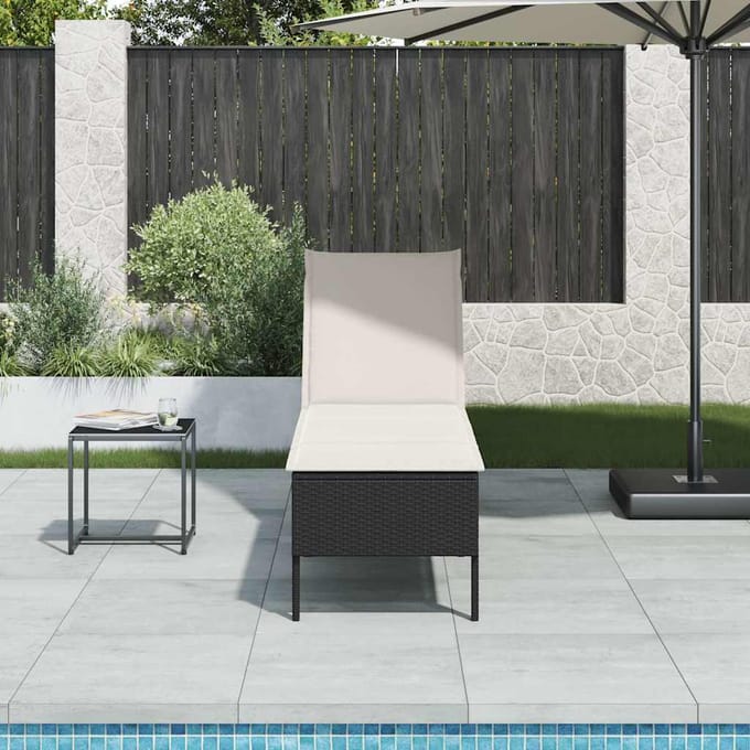 vidaXL - Ligstoel - met - kussen - zwart - 55x200x44cm - polyrotan