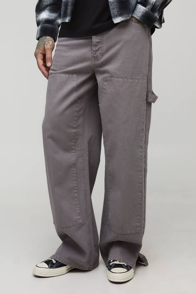 Tall Relaxed Overdye Carpenter Split Hem Trouser In Charcoal | Size 48