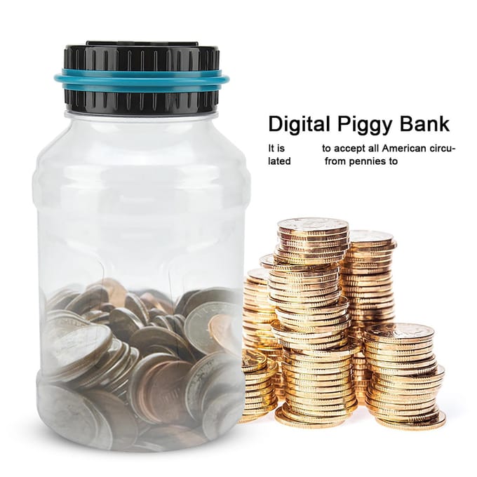 Écran LCD Tirelire Numérique Boîte à Argent Bocal Boîte de Comptage de Pièces en Dollars Pot d'Économie d'Argent black