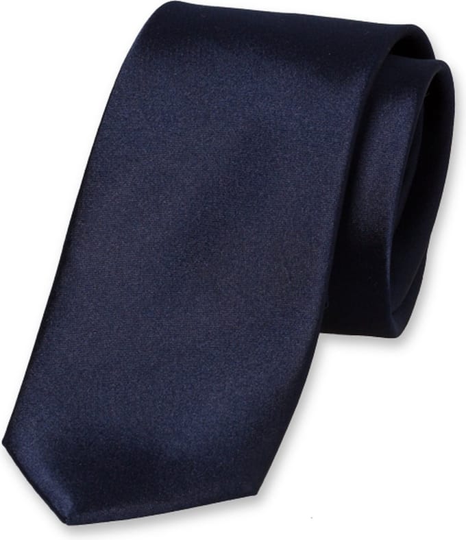 E.L. Cravatte Smalle Stropdas - Donkerblauw - 100% Satijnzijde