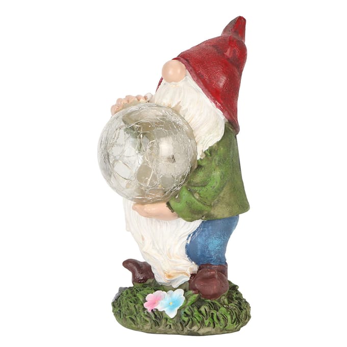 Statue de Gnome Solaire Peinte à la Main Couleurs Inaltérables Statue de Gnome de Jardin avec Lumière Solaire pour Patio Cour Pelouse brown