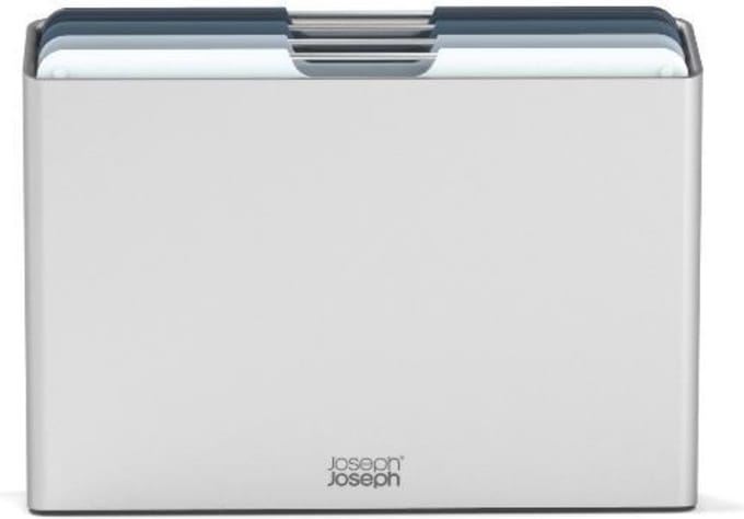 Joseph Joseph Folio™ Snijplankenset 4-delig – Large – Lichtblauw – Kleurgecodeerd – Met Opbergstand – RVS Handgrepen