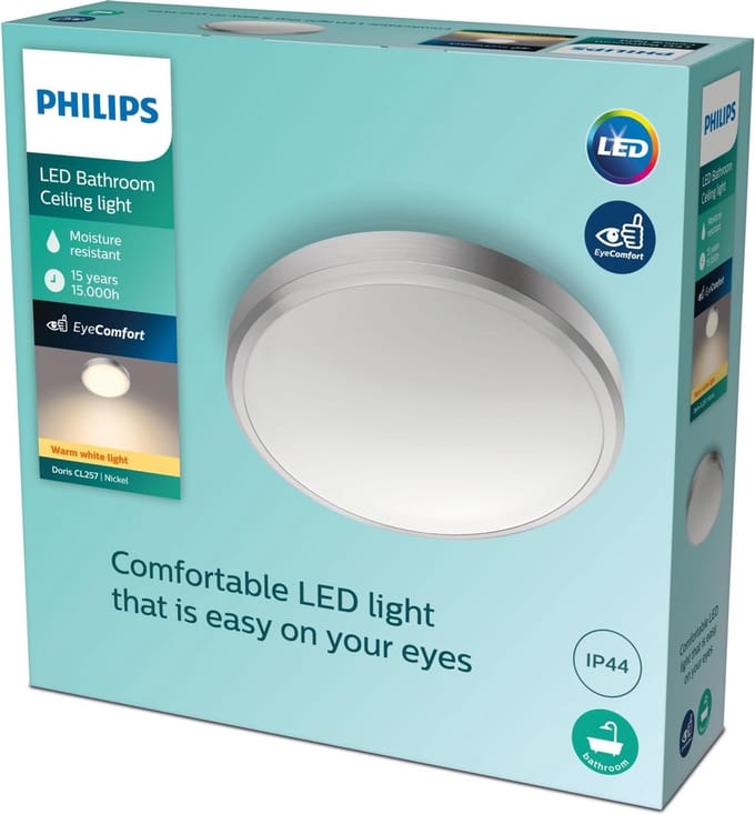 Philips Doris badkamerplafonnière - nikkel - groot - 17 W