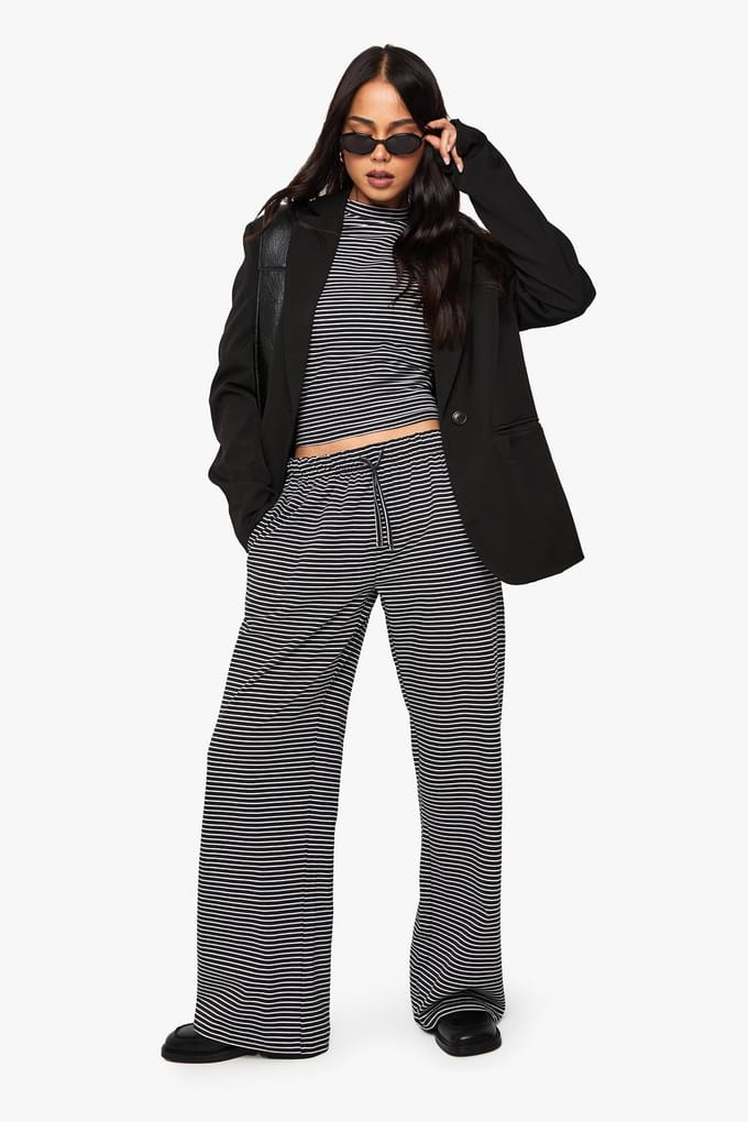 boohoo Dames Gestreepte lange mouw top | Black | Maat: 6