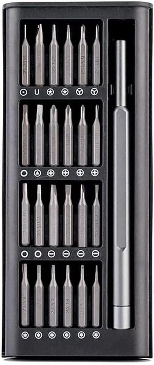 Schroevendraaierset - Precisie Bits - Elektronica Reparatie - Magnetische Groef - 24 Delig - Grijs