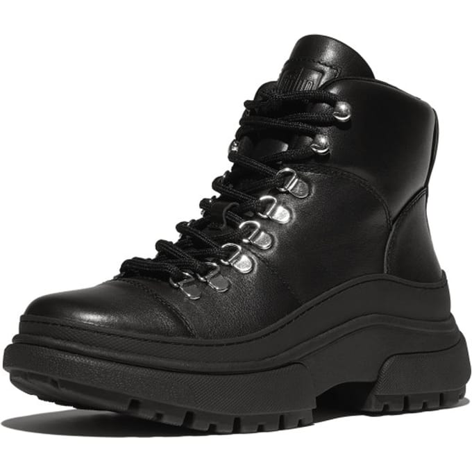 FitFlop Wylder Lace Up Boot - Leather ZWART - Maat 38