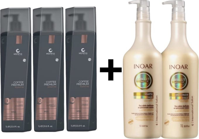 Honma Tokyo Coffee Premium KIT 3x1000ml + Inoar Day Moist Shampoo & Conditioner 1000 ML