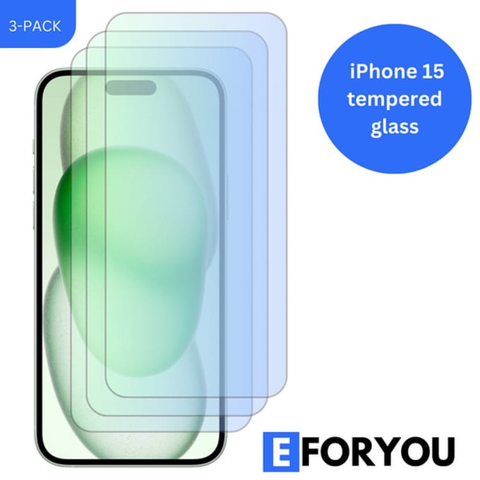 3-Pack iPhone 15 Gehard Glas Screenprotector - Transparant met Doekjes
