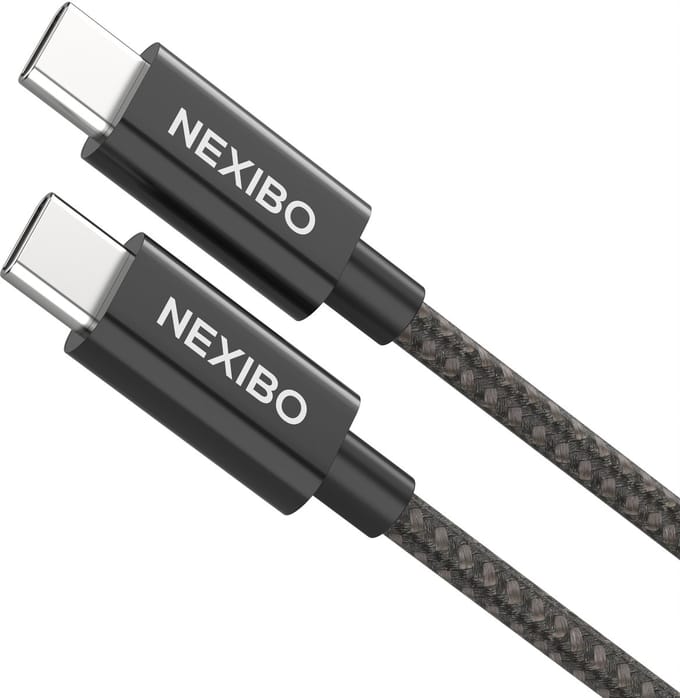 Nexibo USB C naar USB C Kabel 60W 3A - USB 3.0 - Snellader - Oplaadkabel - Gevlochten Nylon - 1 Meter