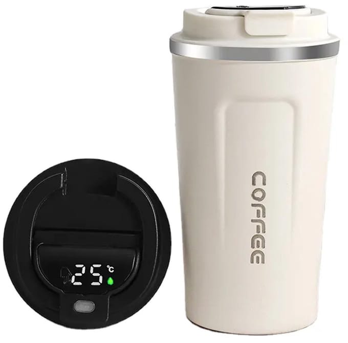 Slimtron Thermo Koffiebeker – 500ml – Digitale Temperatuurweergave - thermometer koffiebeker - wit