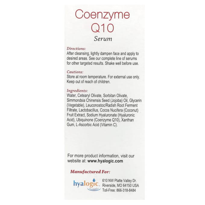 Hyalogic, Sérum Coenzyme Q10, avec Acide Hyaluronique, Sans Parfum, 1 fl oz (30 ml) brown