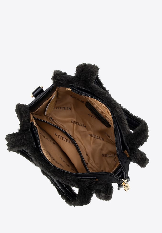 Wittchen - Dames Eco-Leren Handtas - Zwart - Met Bont Afwerking