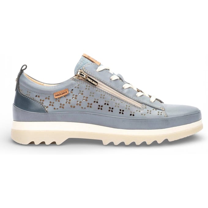 Pikolinos dames sneakers met vetersluiting en ritssluiting, denimblauw leer - Vigo