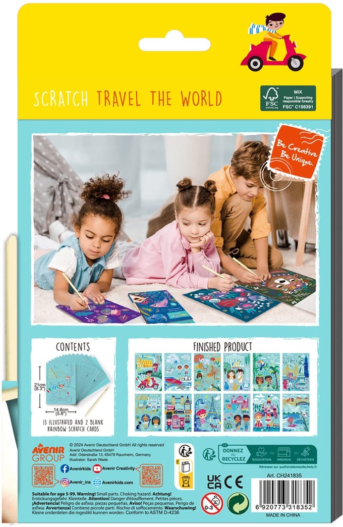 AVENIR Scratch Art Boek A5 - Reizen - 15 Pagina'S - 5 Jaar