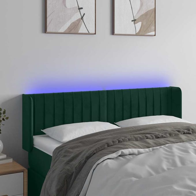 vidaXL - Hoofdbord - LED - 147x16x78/88 - cm - fluweel - donkergroen