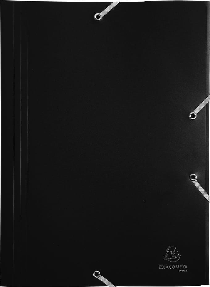 Exacompta 30x Elastomap 3 kleppen ondoorschijnende PP 4/10de - A4 - Zwart - 55901E