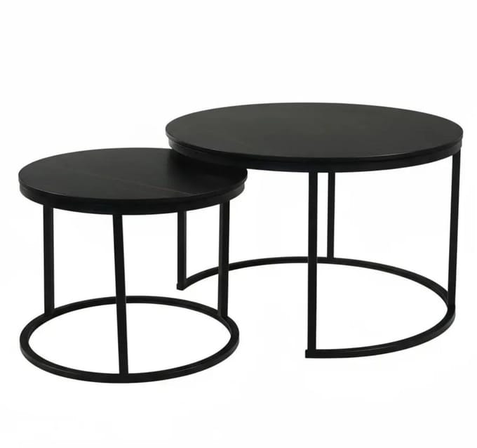 Salontafel rond 2delig marmerlook Bero zwart side table steen bijzettafel