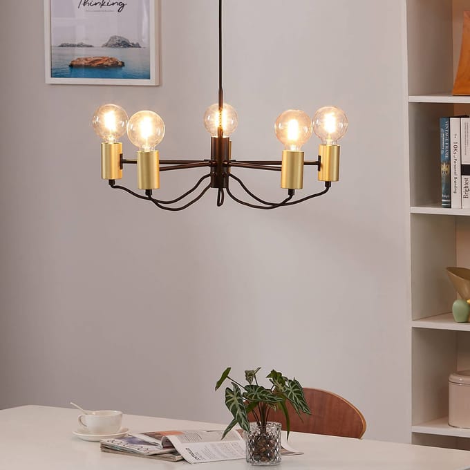 Lindby Prospa kroonluchter in zwart en messing