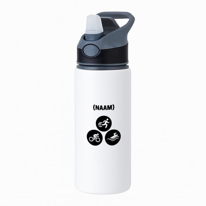 Hacebo® - Triathlon met eigen naam waterfles met rietje zwart - Sport - Sporter - Thriathlon - water fles - 650ML
