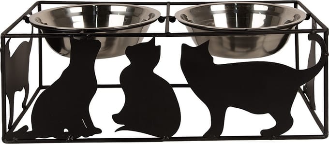 Clayre & Eef Voerbak Kat 2x500 ml Zwart Metaal Katten