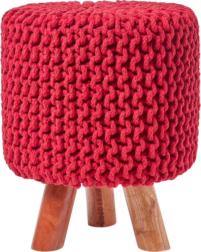 Homescapes Gebreide Voetenbank 42cm Hoog Rood