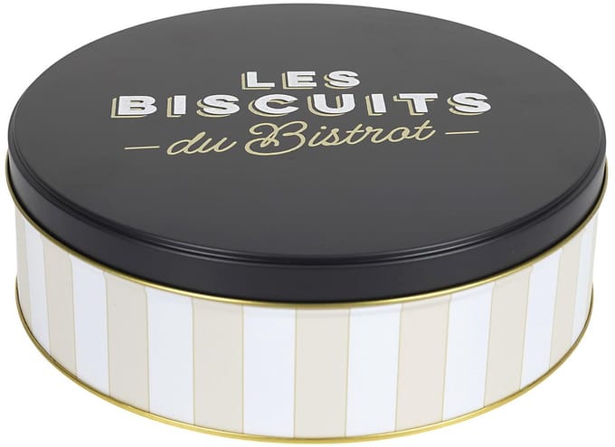 Cook Concept Koektrommel Les Biscuits - beige/zwart - 22 x 7 cm - 1700 ML - bewaarblik met deksel - metaal - rond