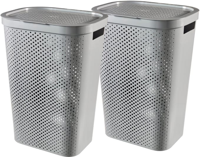 Curver Infinity Recycled Wasmand met deksel - 60L - 2 stuks - Grijs