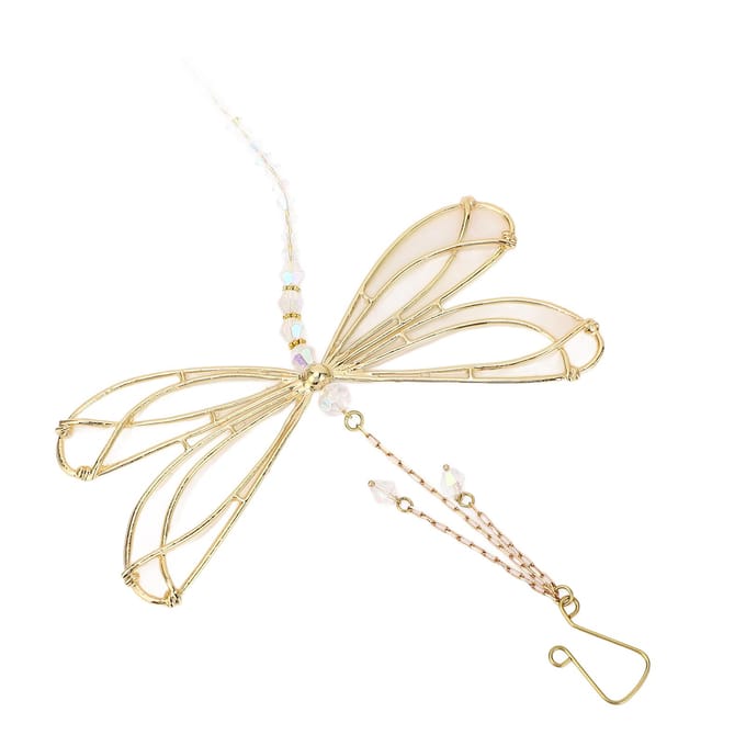 Libel Kristal Zonnevanger Hangende Kristal Zonnevanger voor Tuin Bruiloft Auto Decor beige