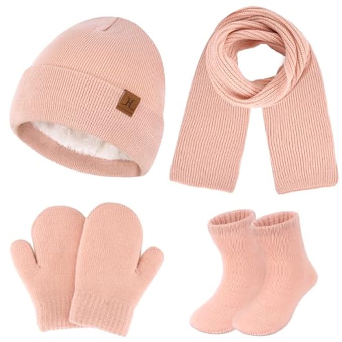 Warme winterset voor kinderen - Beanie, handschoenen, sjaal en sokken