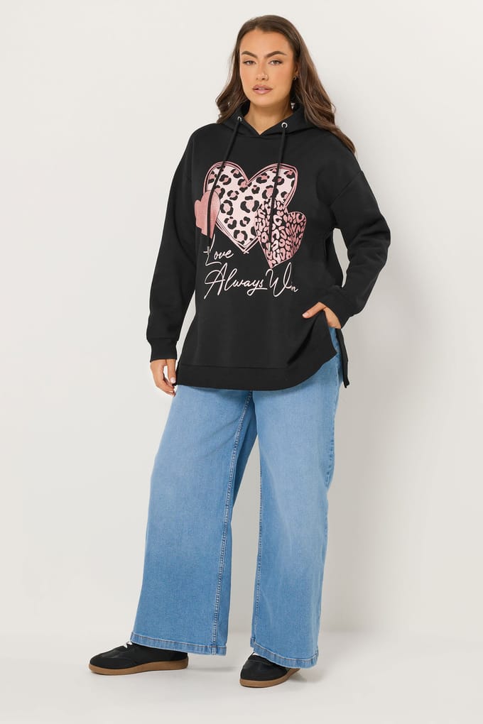 Yours Hoodie Met Drie Hartjes En Luipaardprint Size 48