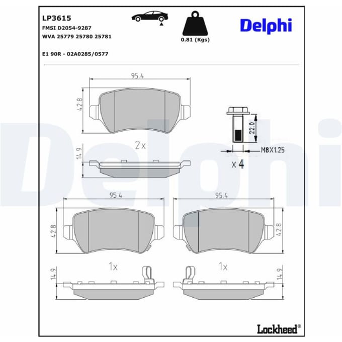 Remblokset DELPHI LP3615, achter