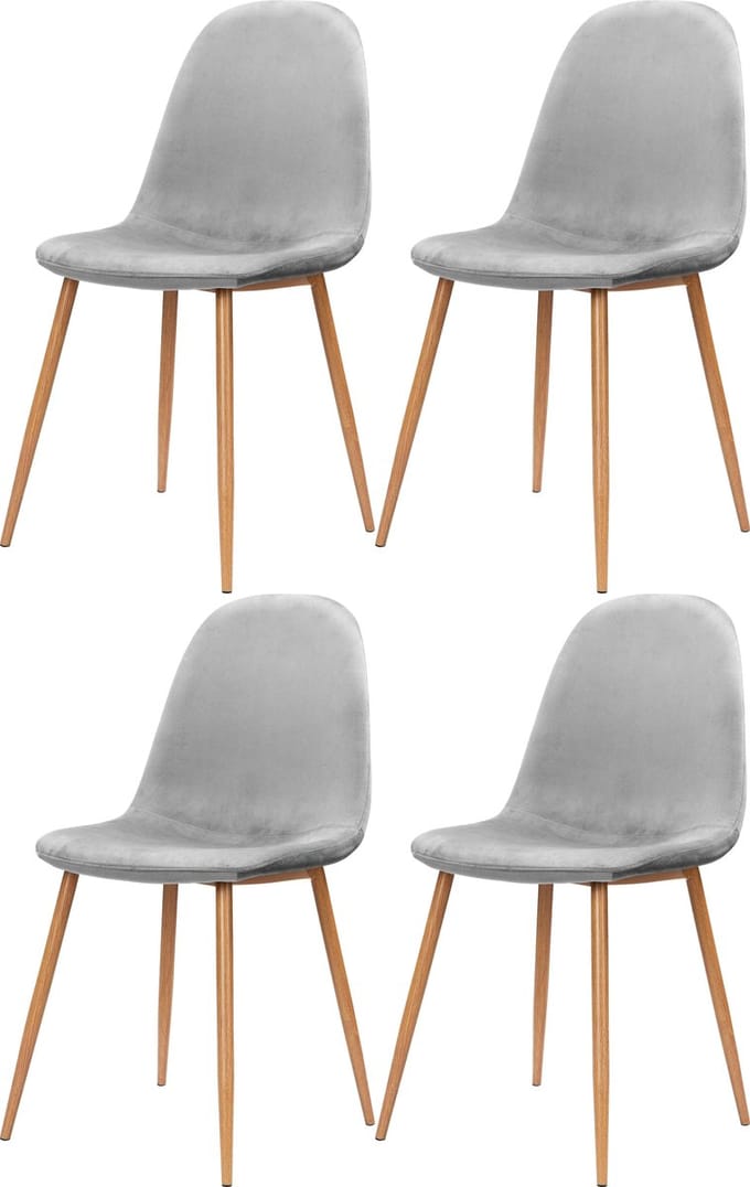 Monza-Eetkamerstoel - 4 Pack - Grijs Fluweel