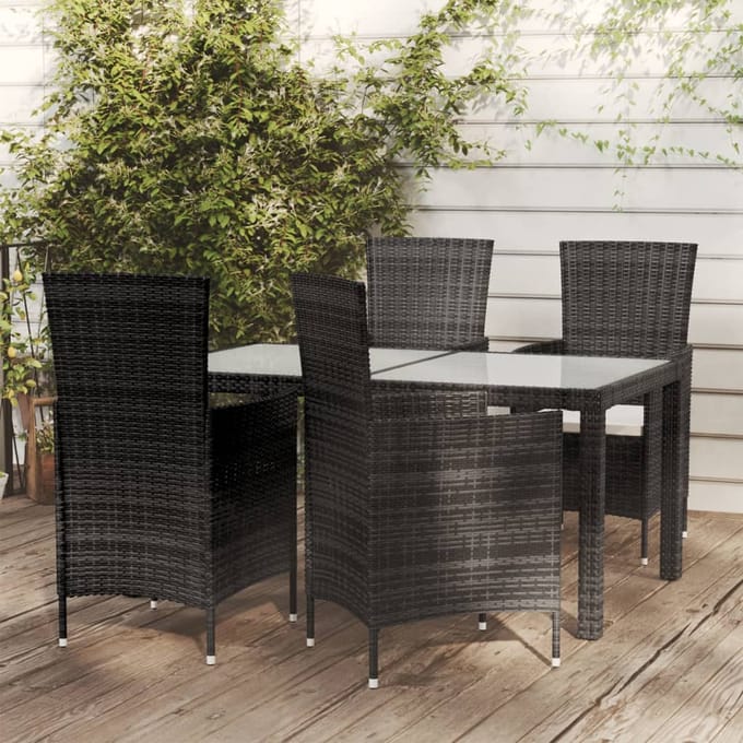 vidaXL - 5-delige - Tuinset - met - kussens - poly - rattan - zwart