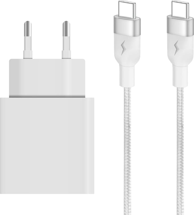 USB C Snellader 25W 1 Meter Gevlochten Wit - USB C naar USB C Kabel - USB C Oplader - USB C Power Adapter - PPS Fast Charger