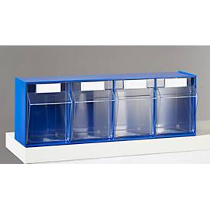MultiStore, maat 4, B 600 x D 137 x H 207 mm, volume 8,4 l, stapelbaar, polystyreen, blauw/transp.