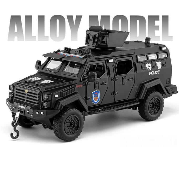 1:32 Dongfeng Mengshi Sabertooth Model Politieauto Speelgoed Metaal Diecast Off-Road Voertuigen Geluid Licht Pull Back Voor Jongens Kinderen Cadeaus black
