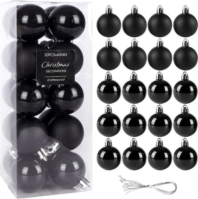 Kerstballen Set Zwart Onbreekbaar 4 cm 20 stuks - Kerstdecoratie