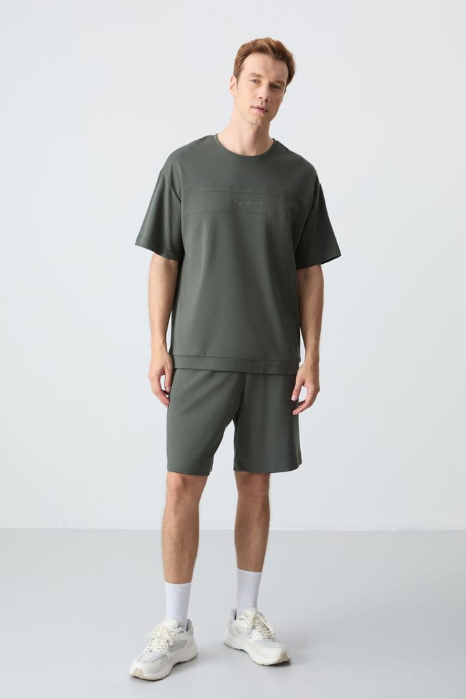 Heren Oversized Katoenmengsel T-Shirt en Shorts Set