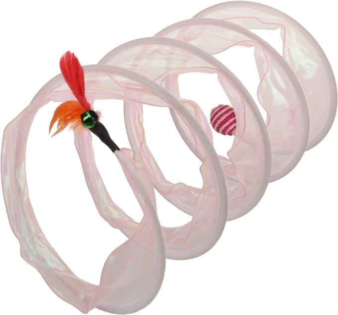 Flamingo - Kattentunnel Kattenspeelgoed met Bal - Roze - 45cm x 23,5cm